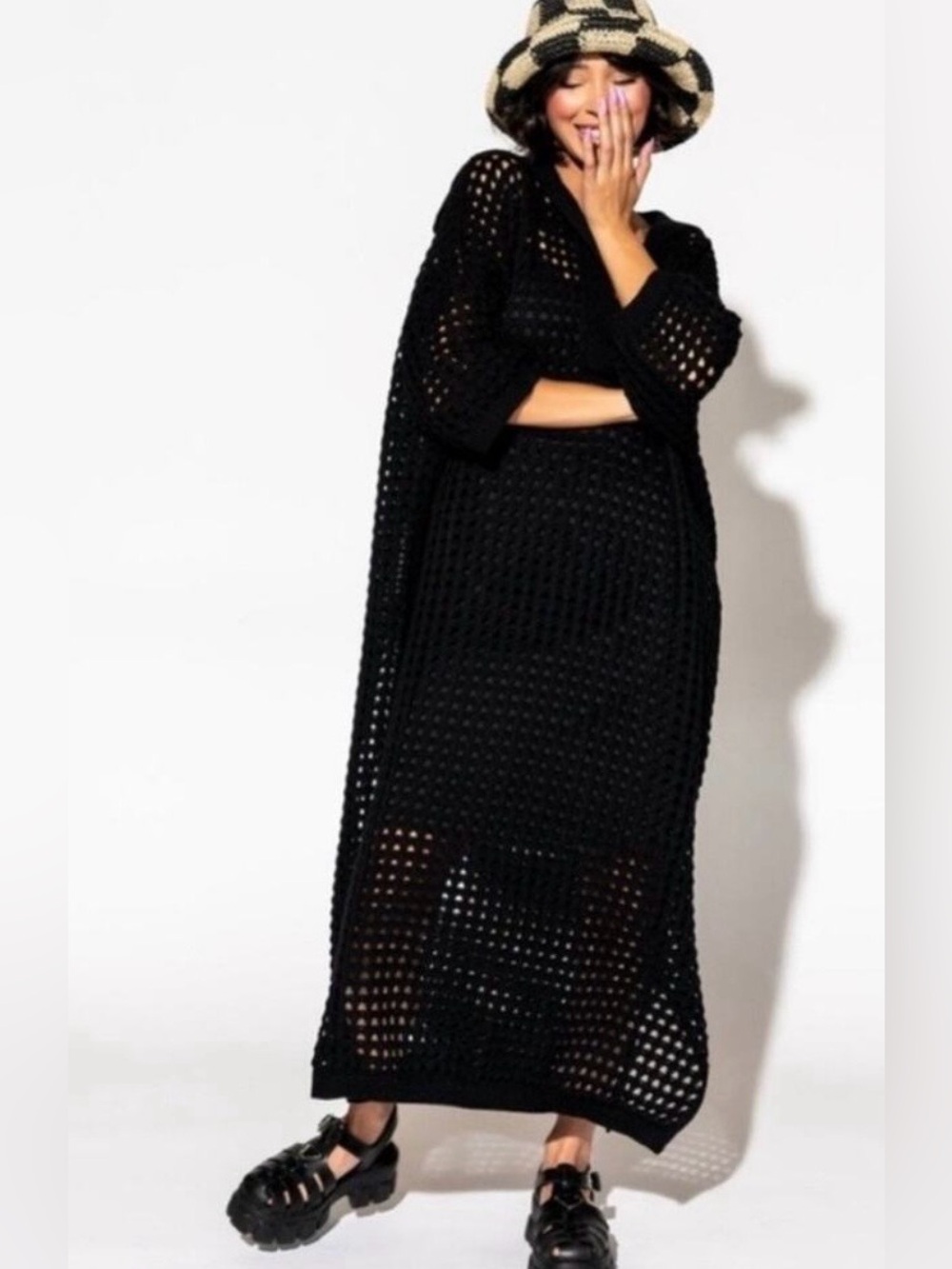 DRESSED IN LaLa Be Bold Oversized Black Knit Dress - Picture 2 of 13